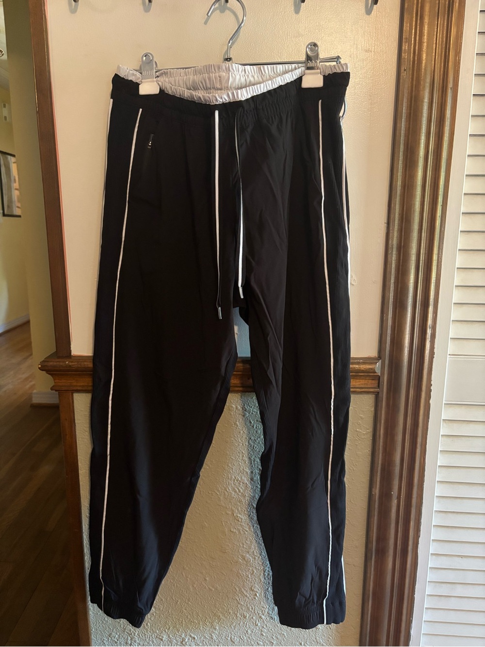 Athleta Brooklyn Black Joggers with White Piping